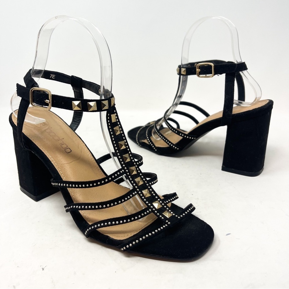 Boohoo Black Studded Block Heel Sandals